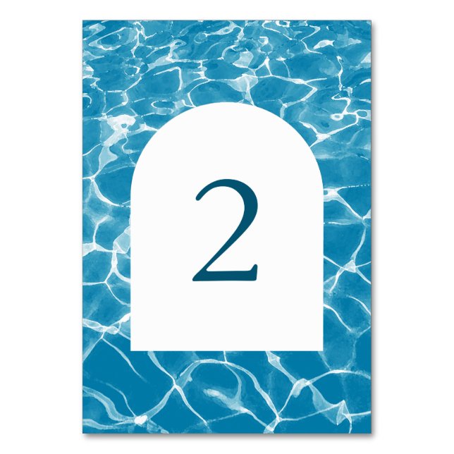 Watercolor Blue Ocean Beach Wedding Table Number (Front)