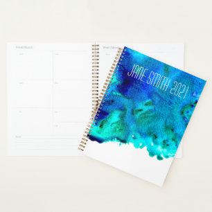 Watercolor blue ocean colourful design planner