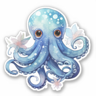 Watercolor Blue Octopus Sticker