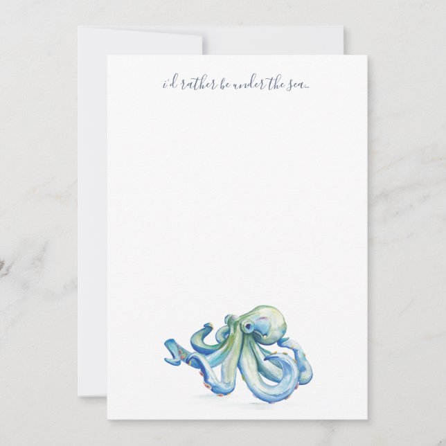 Watercolor Blue Octopus Thank You Personalized Card (Front)