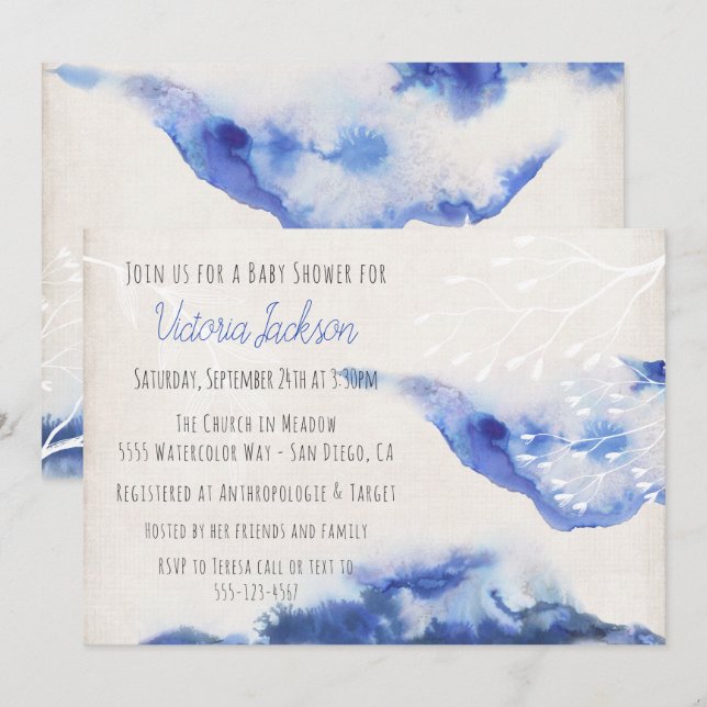 Watercolor Blue Ombre Baby Shower Invitations (Front/Back)