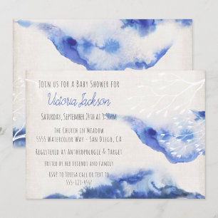 Watercolor Blue Ombre Baby Shower Invitations