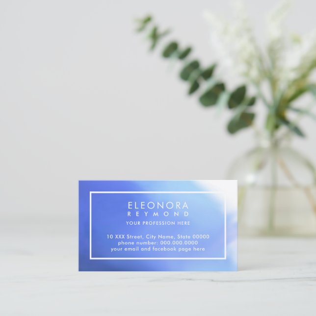 Watercolor Blue Ombre Business Card (Standing Front)