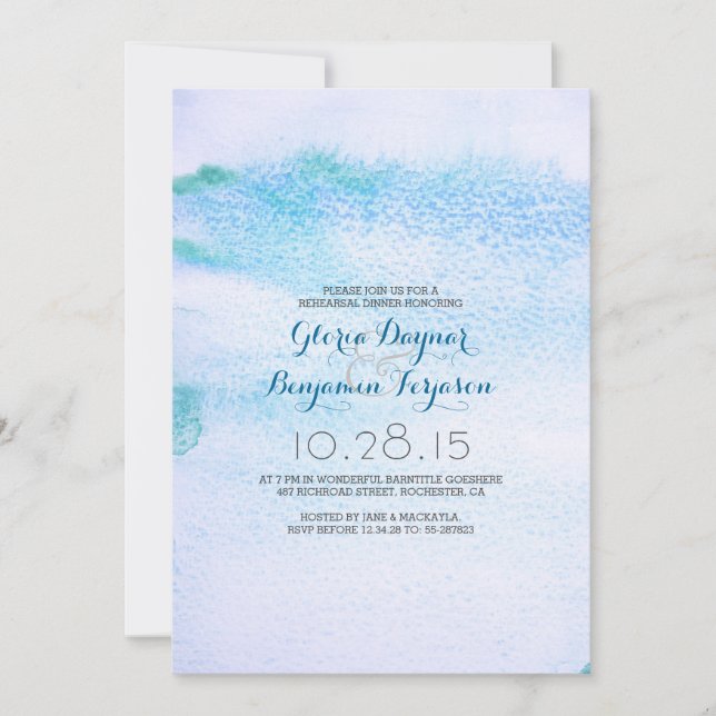 Watercolor Blue Ombre rehearsal dinner Invitation (Front)