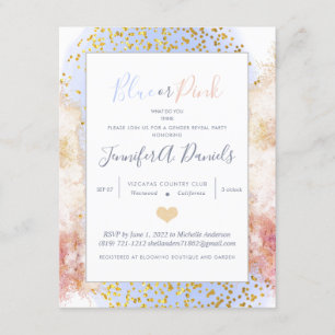 Watercolor Blue or Pink Gender Reveal Party Invitation