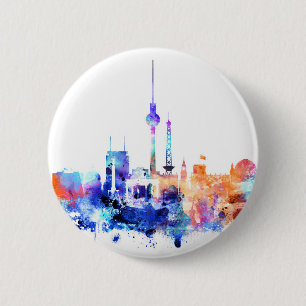 Watercolor blue orange Berlin badge 2 Inch Round Button