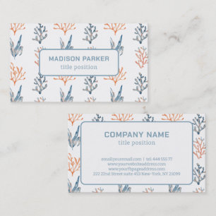 Watercolor Blue & Orange Corals Business Card