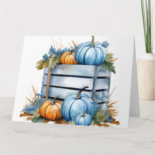 Watercolor Blue & Orange Pumpkin Crate Card