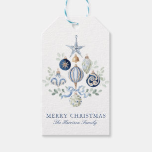 Watercolor Blue Ornaments Christmas Gift Tags