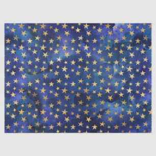 Watercolor Blue Pattern with Gold Stars Tissue Paper