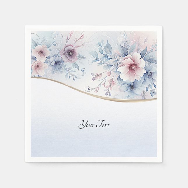 Watercolor Blue Pink Floral Napkins (Front)