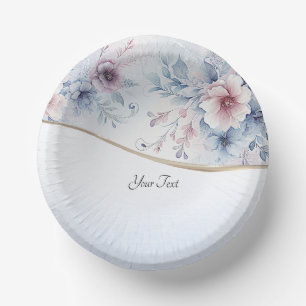 Watercolor Blue Pink Floral Paper Plate