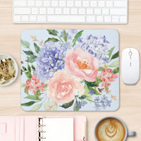 Watercolor Blue Pink Hydrangea Peony Spring Floral