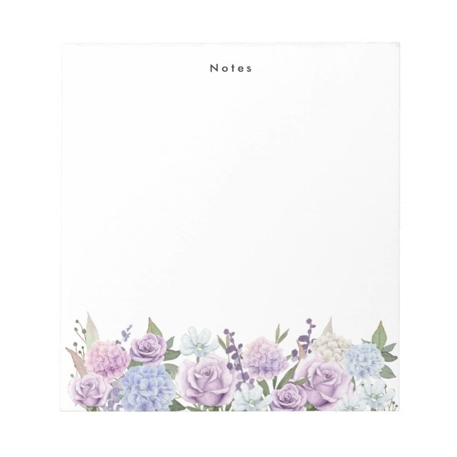 Watercolor Blue Pink Hydrangeas Personalized Notepad (Front)