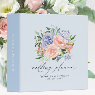Watercolor Blue Pink Spring Floral Wedding Planner Binder