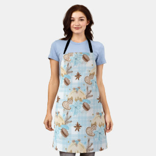 Watercolor Blue Plaid Christmas Cookies & Pudding Apron