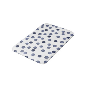 Watercolor . Blue polka dot . Bath Mat