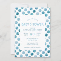 Watercolor Blue Polka Dot Cute Baby Shower