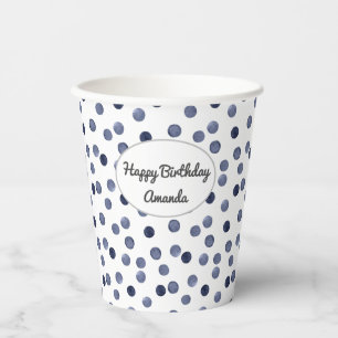 Watercolor . Blue polka dot . Paper Plate Cups
