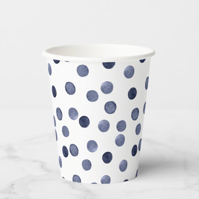Watercolor . Blue polka dot . Paper Plate Paper Cups (Front)