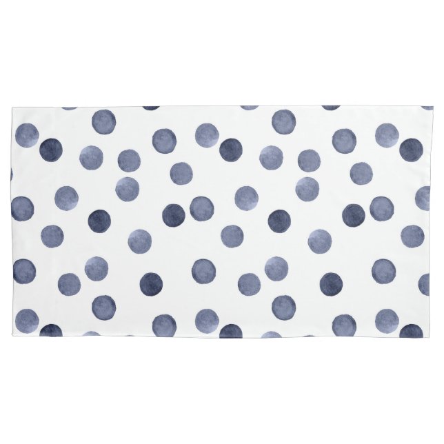 Watercolor . Blue polka dot . Pillowcase (Front)