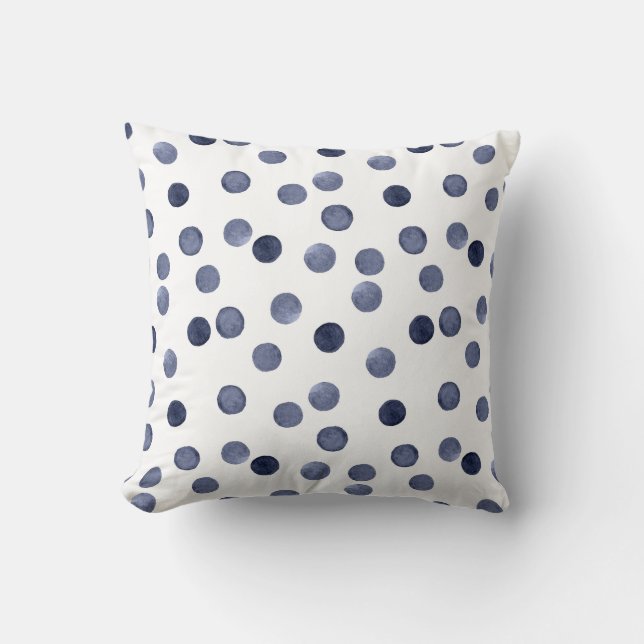 Watercolor . Blue polka dot . Throw Pillow (Front)