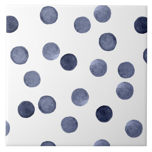 Watercolor . Blue polka dot . Tile (Front)