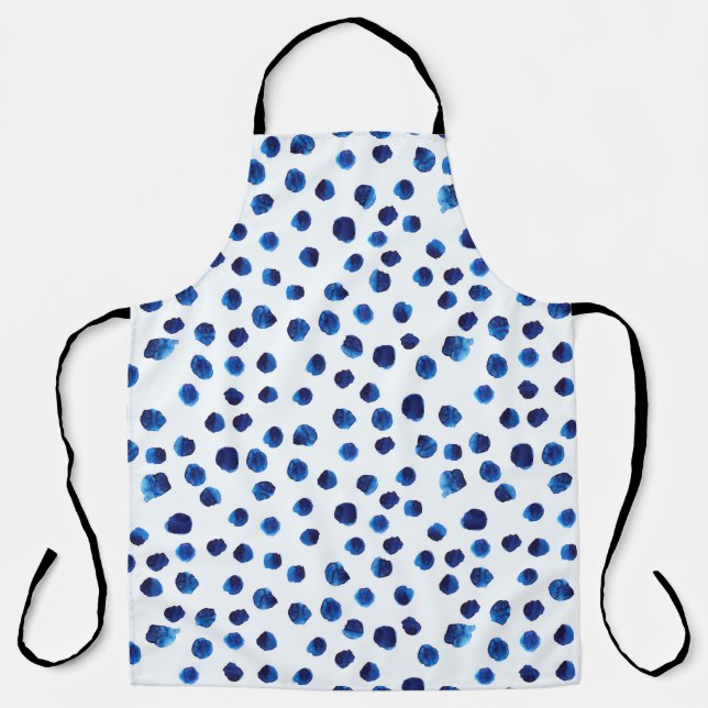 Watercolor blue polka dots seamless pattern apron (Front)