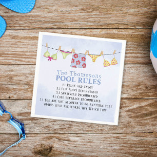 Watercolor Blue Pool Rules Custom Napkin