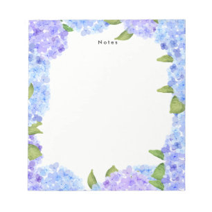 Watercolor Blue Purple Hydrangeas Personalized Notepad