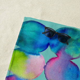 Watercolor blue rainbow spots art beach style towel
