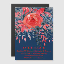 Watercolor Blue Red Rose / Website Save the Date