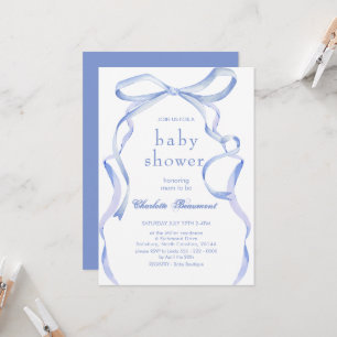 Watercolor Blue Ribbon Baby Shower Invitation