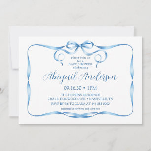 Watercolor Blue Ribbon Baby Shower Invitation