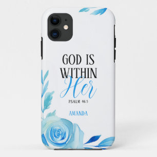 Watercolor Blue Roses Girly Christian iPhone 11 Case