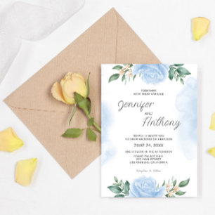 Watercolor Blue Roses  Invitation