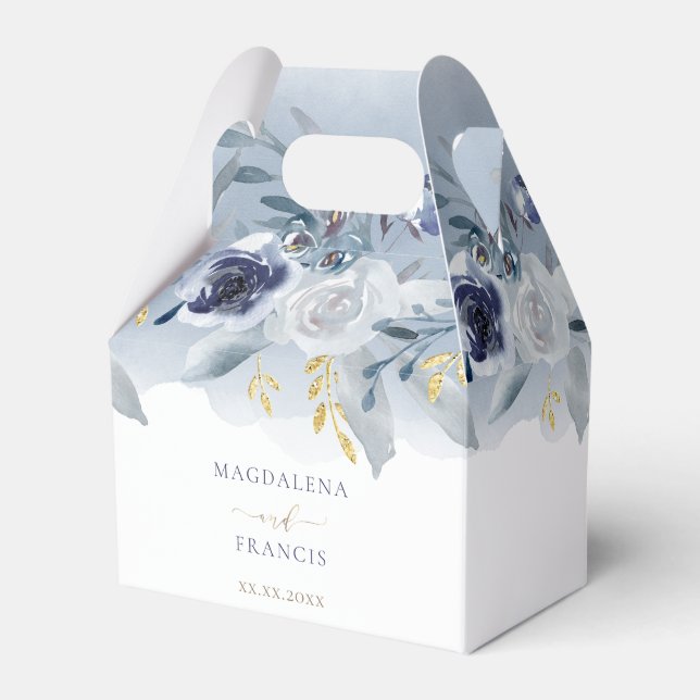 watercolor blue roses wedding favor box (Front Side)