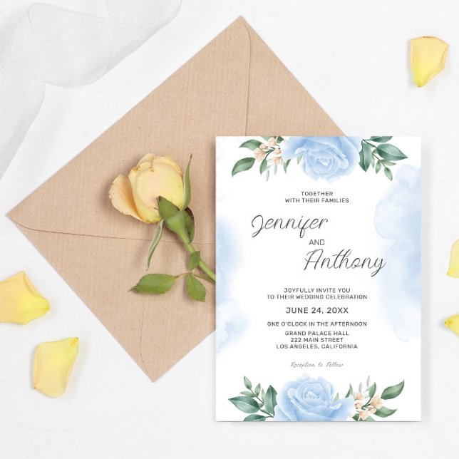 Watercolor Blue Roses Wedding Invitation (Creator Uploaded)