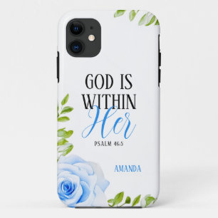 Watercolor Blue Roses with Leaves Girly Faith iPhone 11 Case