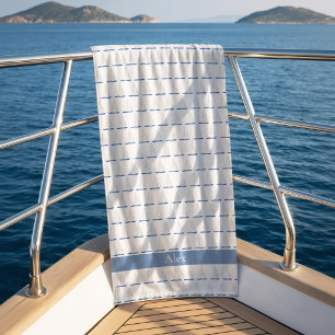 Watercolor Blue Sailing Boat Beach Towel