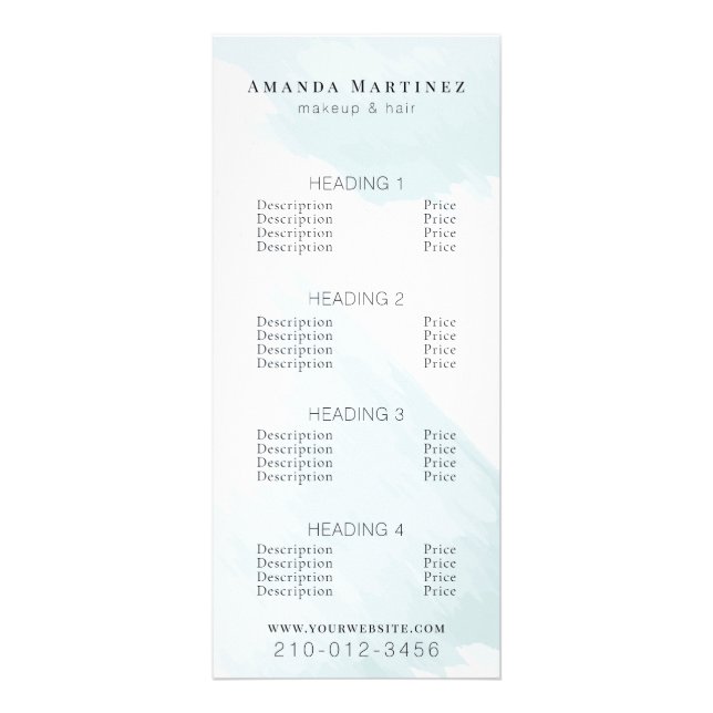 Watercolor Blue Salon Price List Service Menu (Front)