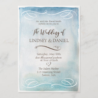 Watercolor Blue Sea or Sky Wedding Invitation