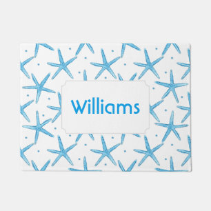 Watercolor Blue Sea Stars Pattern Add Your Name Doormat