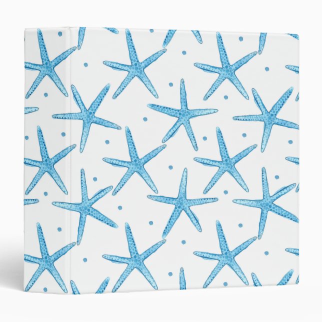 Watercolor Blue Sea Stars Pattern Binder (Front/Spine)