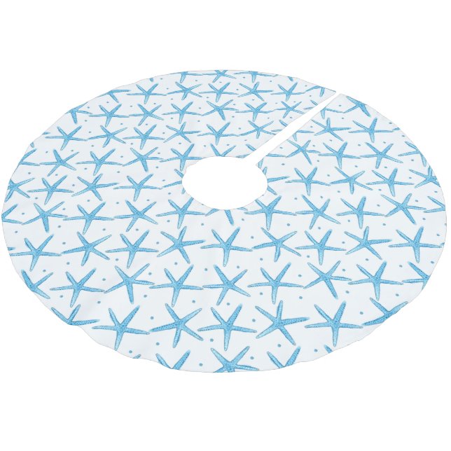 Watercolor Blue Sea Stars Pattern Brushed Polyester Tree Skirt (Angled)