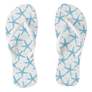 Watercolor Blue Sea Stars Pattern Flip Flops