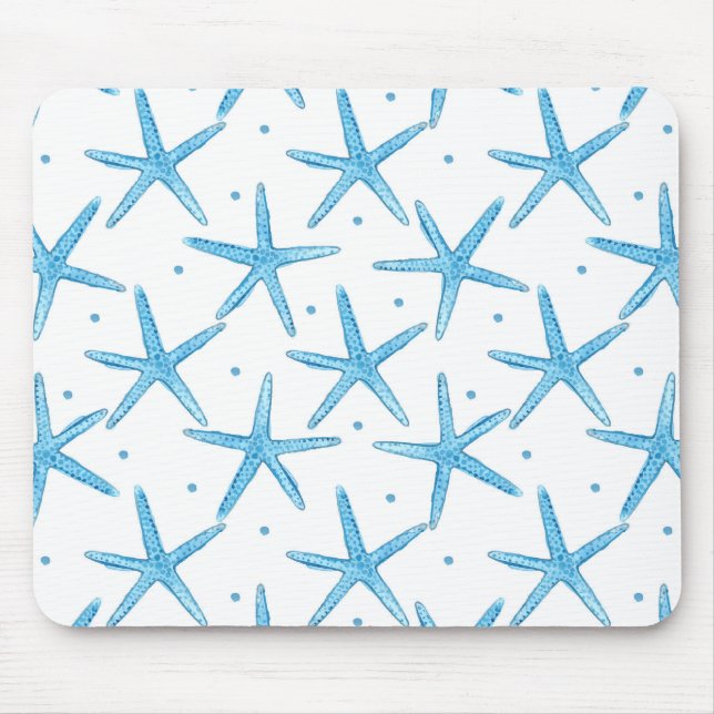 Watercolor Blue Sea Stars Pattern Mouse Pad (Front)