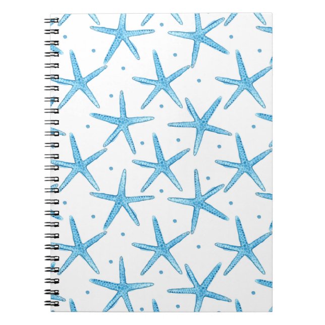 Watercolor Blue Sea Stars Pattern Notebook (Front)