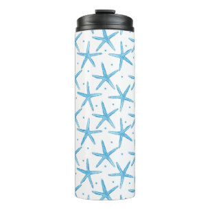 Watercolor Blue Sea Stars Pattern Thermal Tumbler