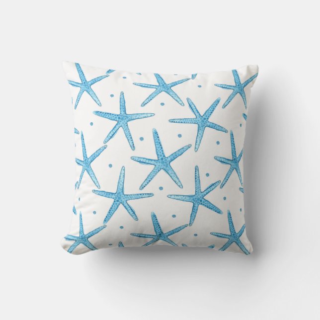 Watercolor Blue Sea Stars Pattern Throw Pillow (Front)